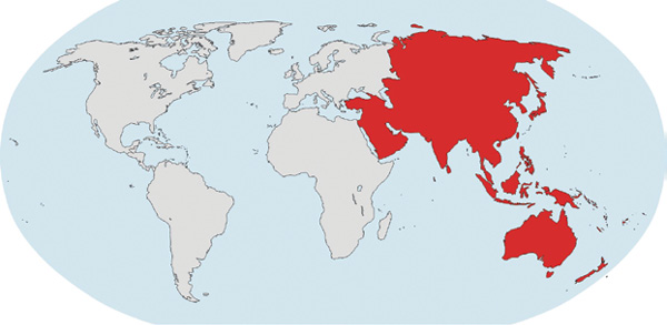 The Asia and Oceania region includes more than 60 countries, with geographical boundaries spreading from eastern Europe far into the Pacific Ocean.