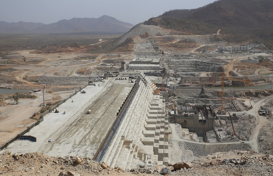 The 6,000-MW Grand Ethiopian Renaissance Dam being constructed on the Nile River in Ethiopia.