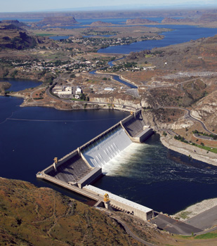 Washington's Grand Coulee Dam, on the Columbia River, is one of the world's largest concrete dams.